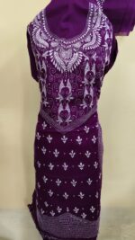 Kantha Salwar Suit Material – Deep Purple with White Embroidery
