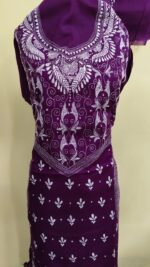 Kantha Salwar Suit Material – Deep Purple with White Embroidery - Image 5