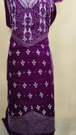 Kantha Salwar Suit Material – Deep Purple with White Embroidery - Image 4