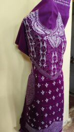 Kantha Salwar Suit Material – Deep Purple with White Embroidery - Image 3