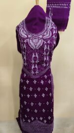 Kantha Salwar Suit Material – Deep Purple with White Embroidery - Image 2