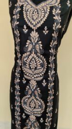 Kantha Stitch Salwar Suit Material – Black with Peach Embroidery - Image 4