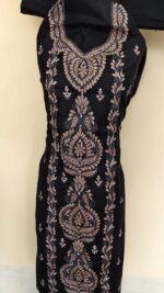 Kantha Stitch Salwar Suit Material – Black with Peach Embroidery - Image 2