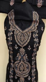 Kantha Stitch Salwar Suit Material – Black with Peach Embroidery - Image 3