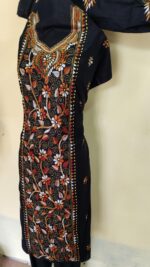 Kantha Stitch Salwar Suit Material – Black with Multicolor Floral Embroidery - Image 3