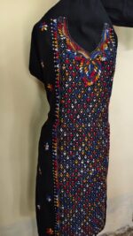 Kantha Stitch Salwar Suit Material – Black with Multicolor Diamond Embroidery - Image 4