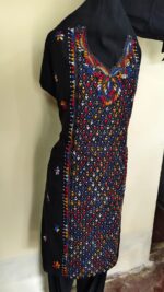 Kantha Stitch Salwar Suit Material – Black with Multicolor Diamond Embroidery - Image 2