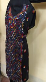 Kantha Stitch Salwar Suit Material – Black with Multicolor Diamond Embroidery - Image 7