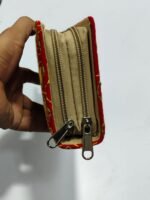 Red Kantha Cotton Zip Wallet – Double Zipper Compartmentsd - Image 4
