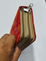Red Kantha Cotton Zip Wallet – Double Zipper Compartments - Image 5