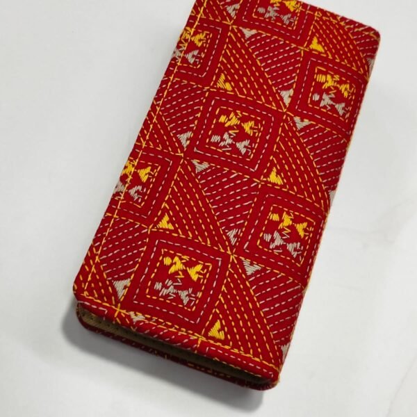 Red Kantha Cotton Zip Wallet – Double Zipper Compartments