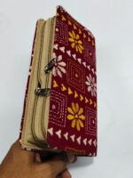 Maroon Kantha Cotton Zip Wallet – Double Zipper Compartments - Image 5