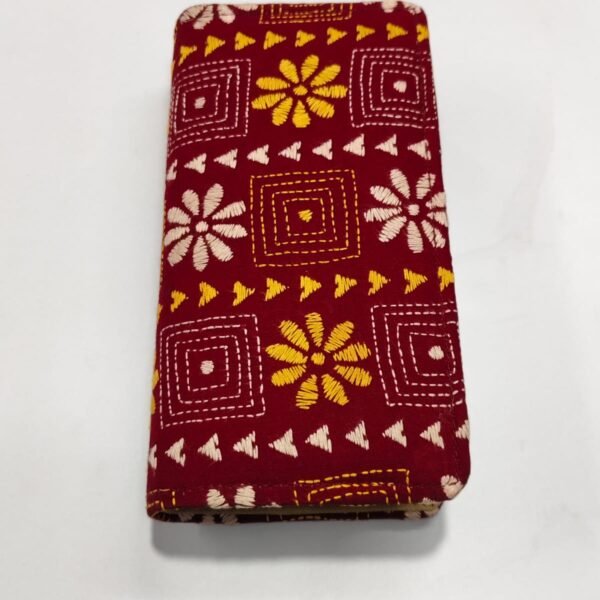 Maroon Kantha Cotton Zip Wallet – Double Zipper Compartments