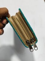 Kantha Cotton Zip Wallet – Double Zipper Compartments Green - Image 5