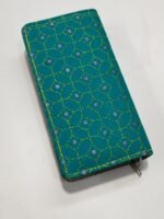 Kantha Cotton Zip Wallet – Double Zipper Compartments Green - Image 3