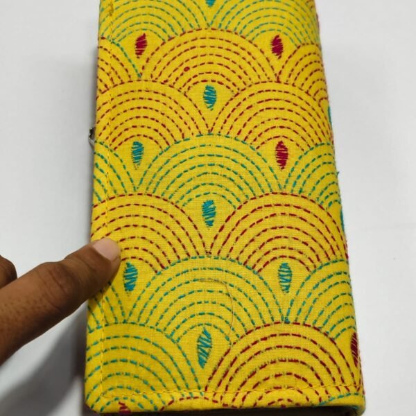 Yellow Kantha Cotton Zip Wallet – Double Zipper Compartments