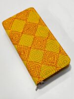 Kantha Cotton Zip Wallet – Double Zipper Compartments Yellow - Image 3
