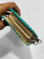 Sea Green Kantha Cotton Zip Wallet – Double Zipper Compartments - Image 5