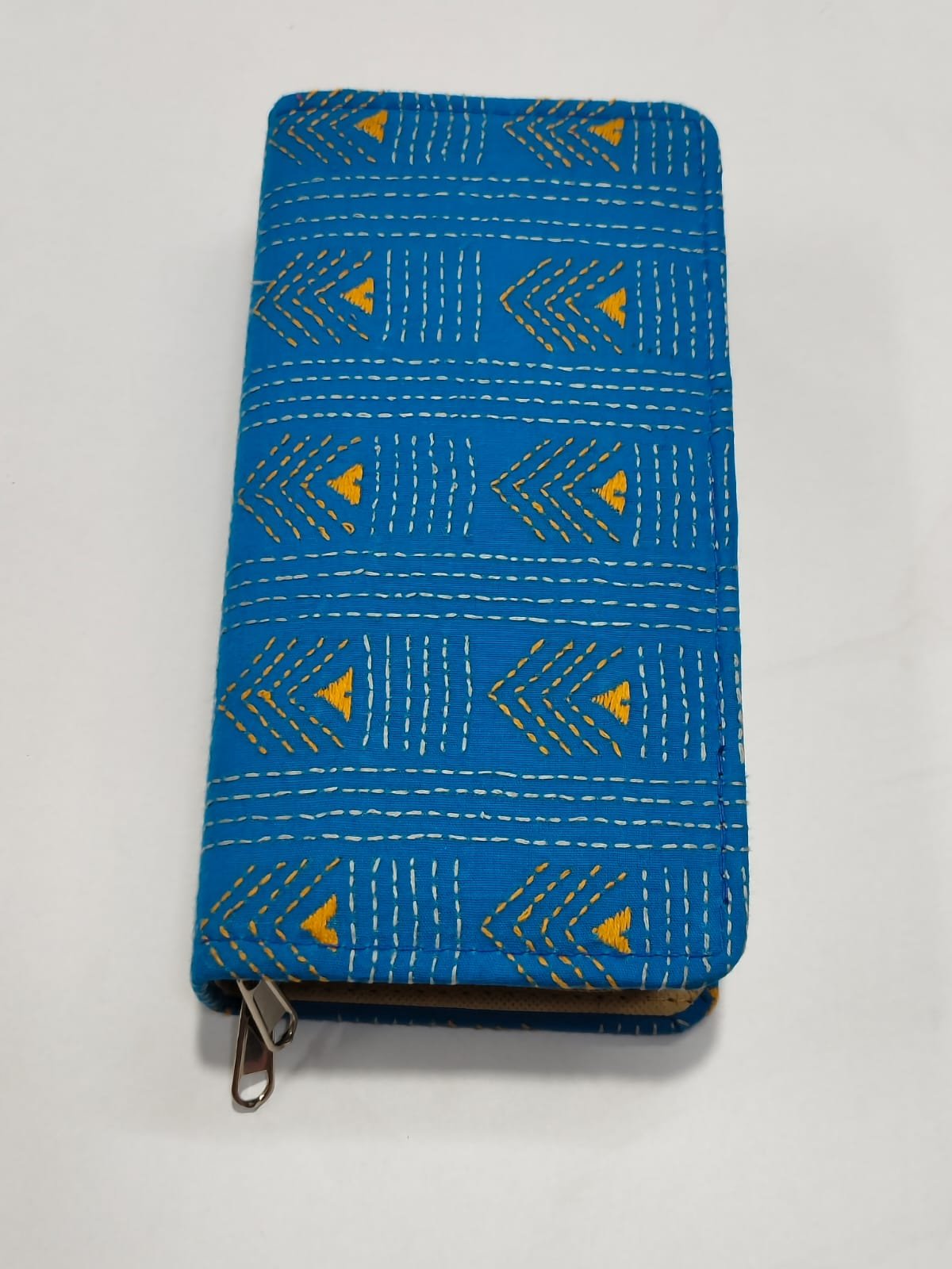WhatsApp Image 2025-09-19 at 18.28.07_94f9cd56 blue Kantha Cotton Zip Wallet – Double Zipper Compartmentsy - Image 1