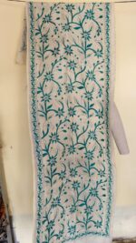 D Tussar Silk Kantha Stole – Off-White with Teal Vines