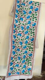 D Tussar Silk Kantha Stole – Off-White with Blue Floral Vines - Image 2