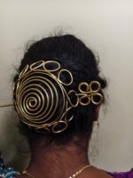 Brass Spiral Hair Bun Cage with Stick Pin – Gold Tone - Image 2