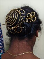 Brass Spiral Hair Bun Cage with Stick Pin – Gold Tone - Image 3