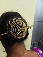 Brass Spiral Hair Bun Cage with Stick Pin – Gold Tone