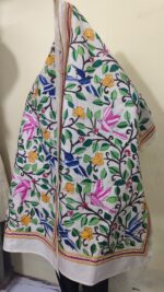 D Tussar Silk Kantha Stole – Off-White, Multicolor Vines - Image 2