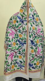 D Tussar Silk Kantha Stole – Off-White, Multicolor Vines - Image 3