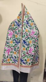 D Tussar Silk Kantha Stole – Off-White, Multicolor Vines - Image 4
