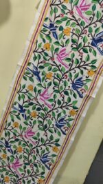 D Tussar Silk Kantha Stole – Off-White, Multicolor Vines - Image 5