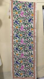 D Tussar Silk Kantha Stole – Off-White, Multicolor Vines - Image 6