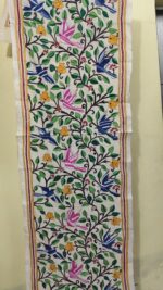 D Tussar Silk Kantha Stole – Off-White, Multicolor Vines