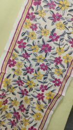D Tussar Silk Kantha Stole – Off-White, Red & Yellow - Image 4