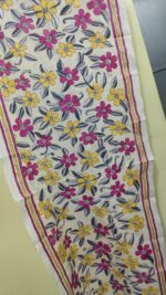 D Tussar Silk Kantha Stole – Off-White, Red & Yellow - Image 5