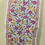 D Tussar Silk Kantha Stole – Off-White, Red & Yellow