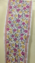 D Tussar Silk Kantha Stole – Off-White, Red & Yellow