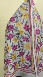 D Tussar Silk Kantha Stole – Off-White, Red & Yellow - Image 2