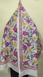 D Tussar Silk Kantha Stole – Off-White, Red & Yellow - Image 3