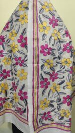 D Tussar Silk Kantha Stole – Off-White, Red & Yellow - Image 7