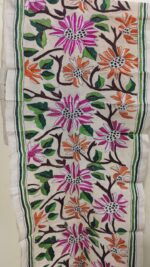 D Tussar Silk Kantha Stole – Off-White, Multicolor Floral