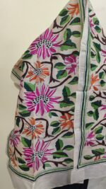 D Tussar Silk Kantha Stole – Off-White, Multicolor Floral - Image 7