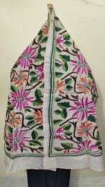 D Tussar Silk Kantha Stole – Off-White, Multicolor Floral - Image 2