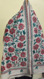 D Tussar Silk Kantha Stitch Stole – Off-White Multicolor - Image 4
