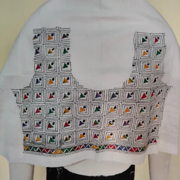 White Kantha Stitch Blouse One piece