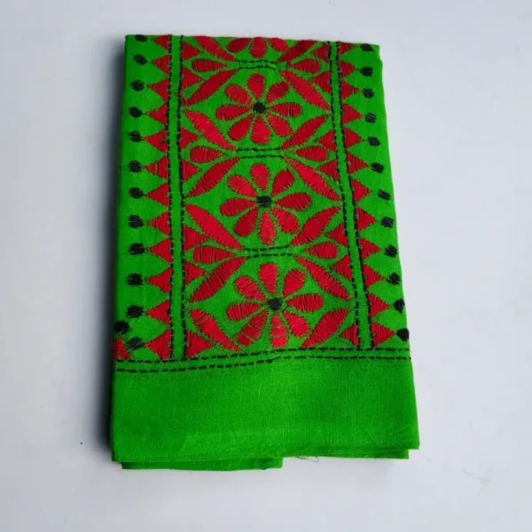 Green Cotton Kantha Stitch Blouse Piece