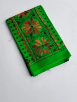 Green Cotton Kantha Stitch Blouse Piece - Image 2
