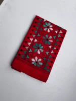 Red Cotton Kantha Stitch Blouse Piece - Image 3