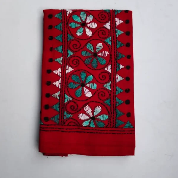 Red Cotton Kantha Stitch Blouse Piece